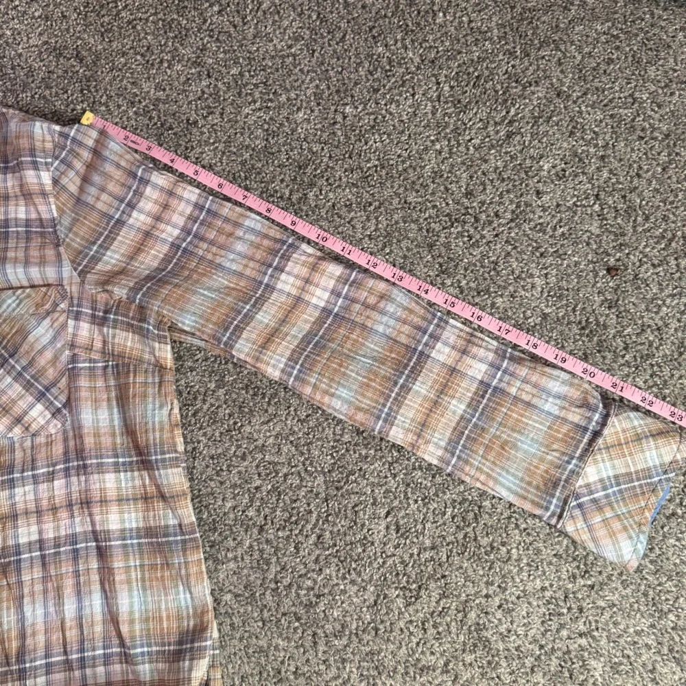 Nautica Jeans Women's Plaid Long Sleeve‎ Button Down Shirt XL Beige Blue
